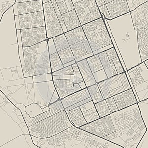 Najaf map, city in Iraq. Streetmap municipal area