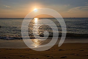 Najomtien beach Pattaya Thailand, sunset at a tropical beach with palm trees