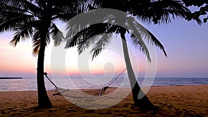 NaJomtien Pattaya Thailand, Hammock on the beach during sunset with palm trees