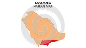 Najran map highlighted on Saudi Arabia map. Najran map on Saudi Arabia