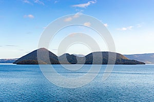 Nakajima Island in Lake Toya, Hokkaido, Japan. Beautiful sunny d