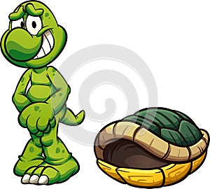 Naked cartoon turtle out of itâ€™s shell