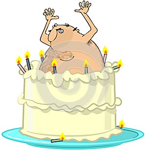 Naked Man Jumping From A Cake