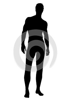 Naked man vector silhouette, contour human, outline portrait muscular male athlete standing front side full-length in underwear is