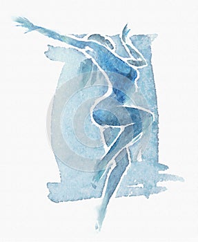 Naked Modern Dancer Watercolor Blue