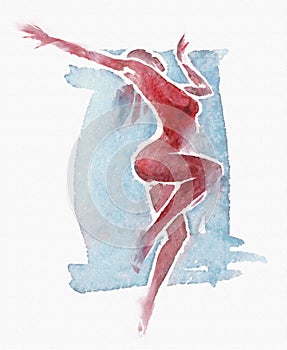 Naked Modern Dancer Watercolor Red-Blue