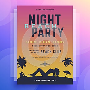 Naked sexy woman seaside tropical vacation neon gradient summer party poster design template vector