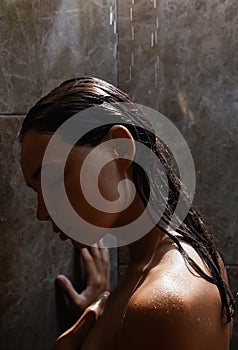 Naked wet girl in Shower. young Beautiful sexy woman