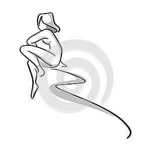 Naked woman sitting with copyspace vector illustration sketch ha