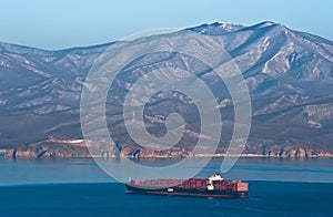 Nakhodka. Russia -January 06, 2017: Container ship ZIM Haifa standing on the roads at anchor.