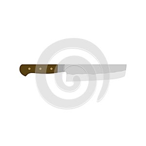 nakiri japanese chef knife flat design vector illustration isolated on white background. Sharp chef\'s tool with steel blade,