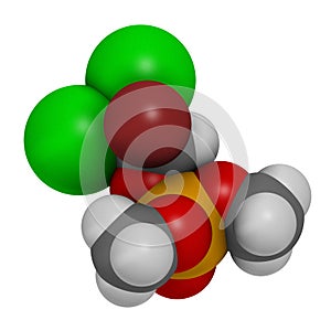 Naled insecticide molecule organophosphate class. 3D rendering. Atoms are represented as spheres with conventional color coding photo