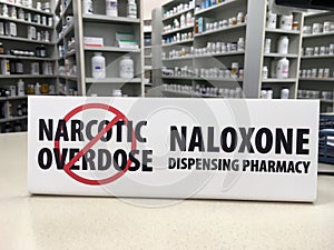 Naloxone sign on counter