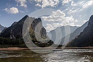 Nam Ou river near Muang Ngoi Neua village, Laos. Sopchem village visibl