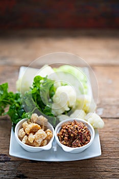 Nam prik or chili paste with boiled various vegetables,Thai food