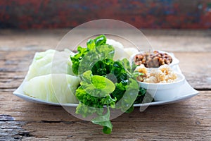 Nam prik or chili paste with boiled various vegetables,Thai food