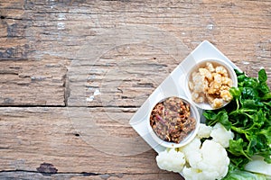 Nam prik or chili paste with boiled various vegetables,Thai food