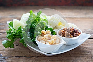 Nam prik or chili paste with boiled various vegetables,Thai food