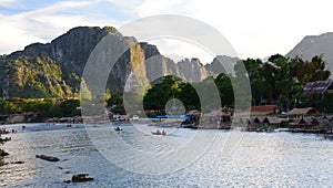 Nam Song river at sunset. Vang Vieng. Laos