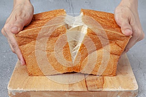 NAMA Shokupan or japanese bread loaf on wooden board