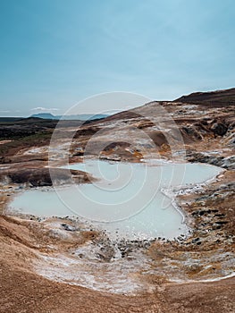 Namafjall Hverir, Geothermal Area In The Myvatn District, Iceland, Europe. Colorful volcanic area.