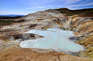 Namafjall Hverir, Geothermal Area In The Myvatn District, Iceland, Europe. Colorful volcanic area.