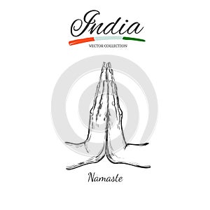 Namaste. Indian mudra Yoga. Vector hand drawn poste photo