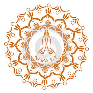 Namaste mudra in mandala circle.