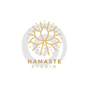 Namaste studio logo. Outline floral symbol. Concept of yoga, meditation, physical and mental health. Vector illustration, flat des