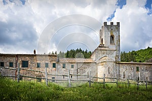 Old medieval abbey Badia a Coltibuono near Gaiole in Chianti, Italy photo