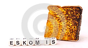 The name Eskom and a slice of toast isolated photo