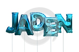 Name jaden made of blue inflatable balloons isolated on white background photo