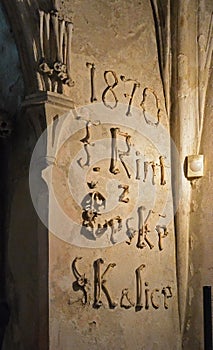 Name made with bones in Sedlec Ossuary. Kutna hora