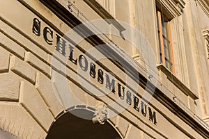Name of the Schlossmuseum on the wall of the castle in Weimar