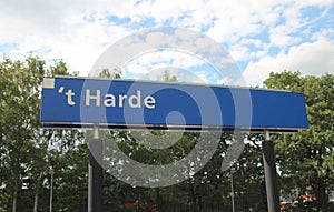 Name sign at the train station `t Harde close to Zwolle