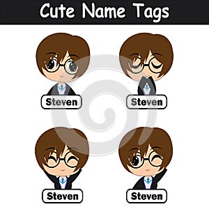 Name tag Vector cartoon of colorful cute witch boy suitable for kid name tag set design