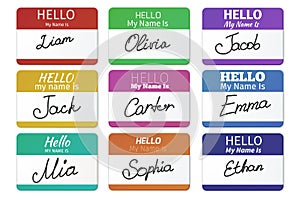 Name tag vector set. Hello my name is photo
