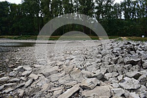 Namedy, Germany - 08 02 2022: Rhine riverbed during drought photo