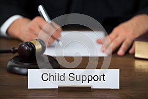 Nameplate Displaying Child Support In Court