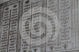 Names on the Arc de Triomphe