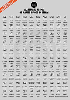 99 names / attributes of Allah (God in Islam) in arabic