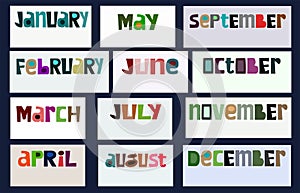 Names of months of the year. Colourful typeface vector text. photo