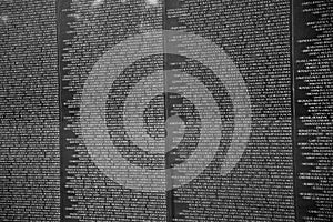 Names of Vietnam war casualties on