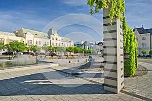 Namestie hrdinov square in Levice with fountains