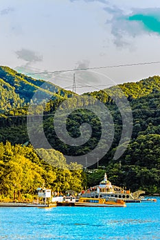 Nami Island`s Pier in the Cloudy Day