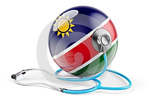Namibian flag with stethoscope. Health care in Namibia concept, 3D rendering