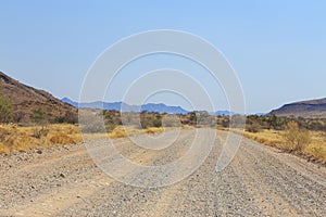 Namibian landscape along the gravel road. Khomas, Namibia
