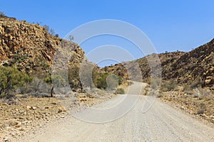 Namibian landscape along the gravel road. Khomas, Namibia