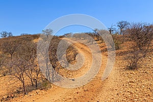 Namibian landscape along the gravel road. Oanob, Namibia