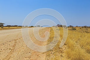 Namibian landscape along the gravel road. Rehoboth, Namibia